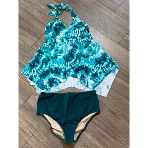 Kim Gravel X Swimsuit For All Womens Tankini Size 10 Turquoise Padded Beach New